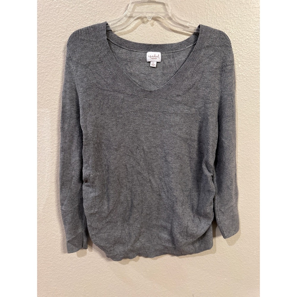 Ingrid Isabel Gray Ribbed V-Neck Ruched Side Maternity Sweater Top Size L